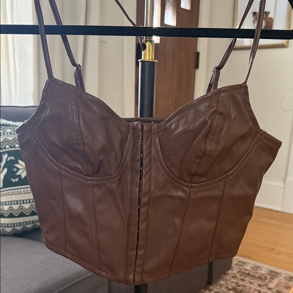Iris Brown Faux Leather Crop Top